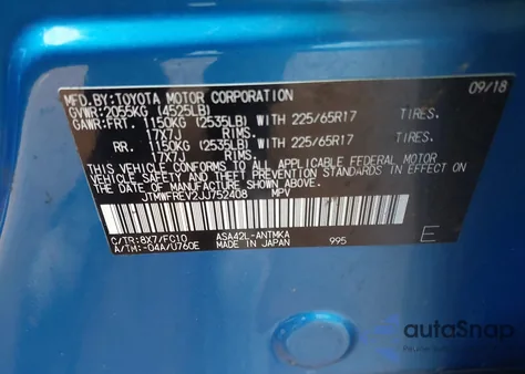 2018 Toyota Rav4 Xle from USA, damaged, VIN JTMWFREV2JJ752408